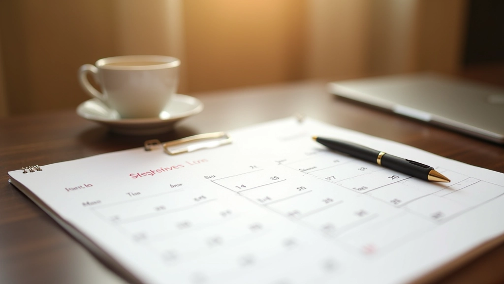 Calendrier financier avec annotations de dates de fêtes importantes en France sur un bureau élégant