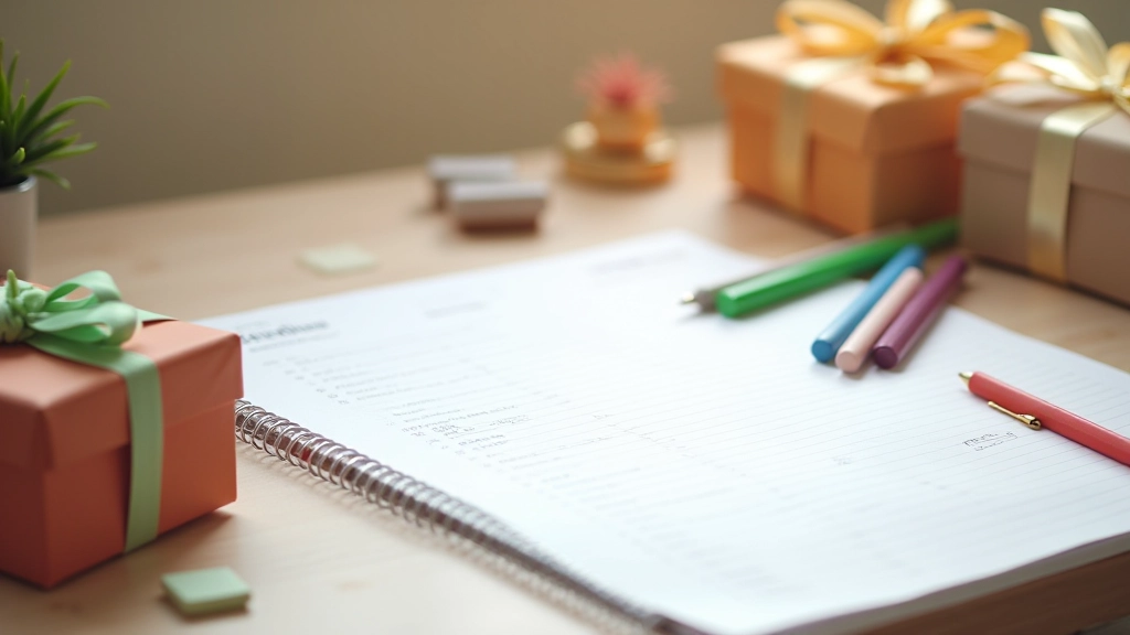 Planification budgétaire des cadeaux avec calendrier et notes colorées sur un bureau moderne