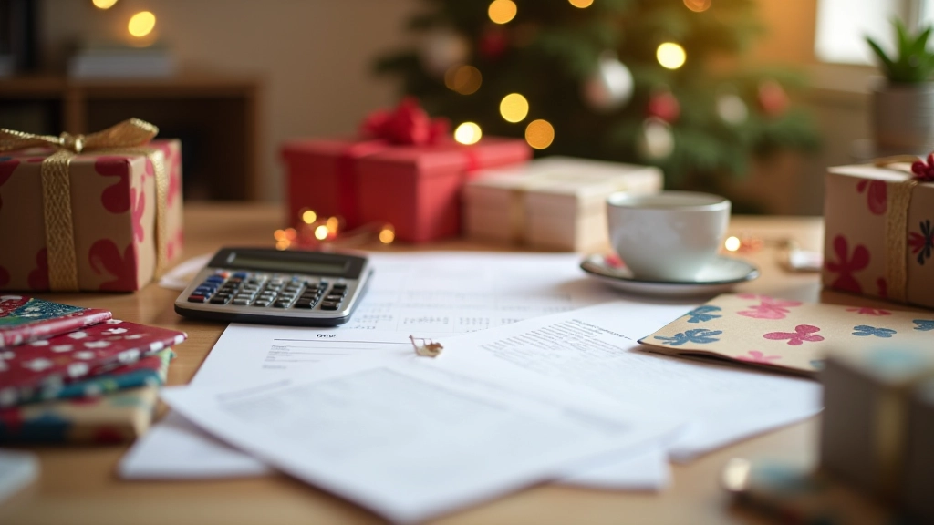 Espace de planification de budget cadeaux avec cahier et calculatrice