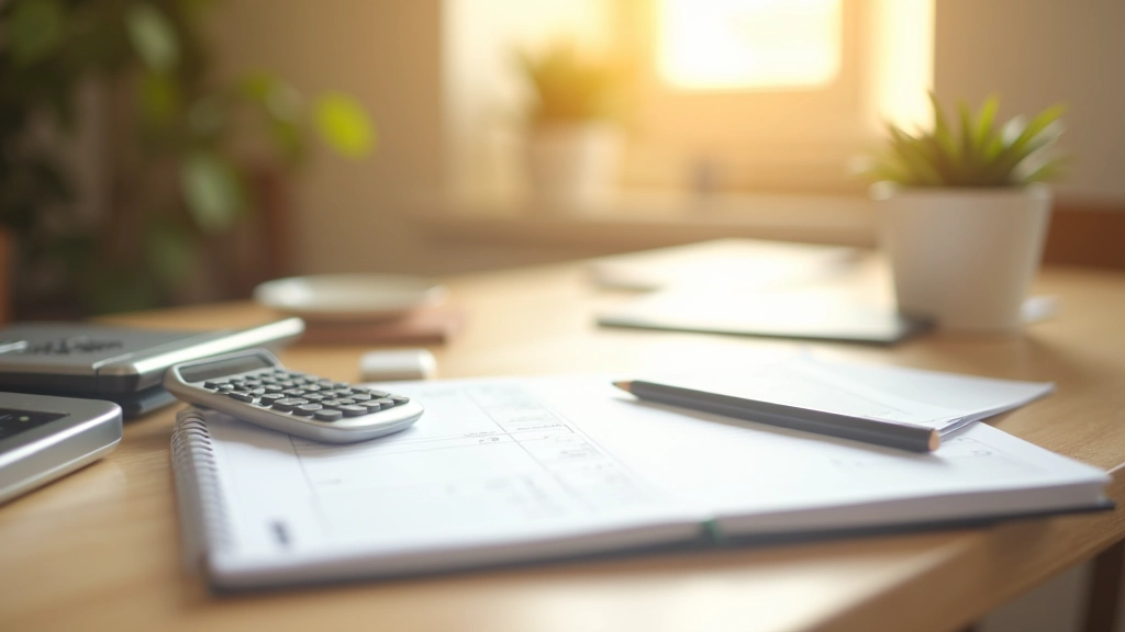 Environnement de travail avec outils de planification, calculatrice et notes pour organiser les dépenses de cadeaux